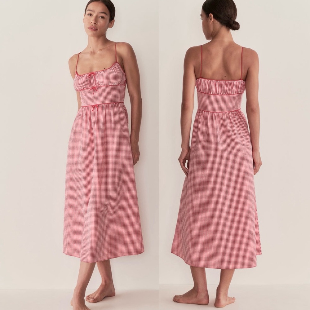 DOEN Rouge La Maddalena Gingham Seersucker Belline Midi Dress